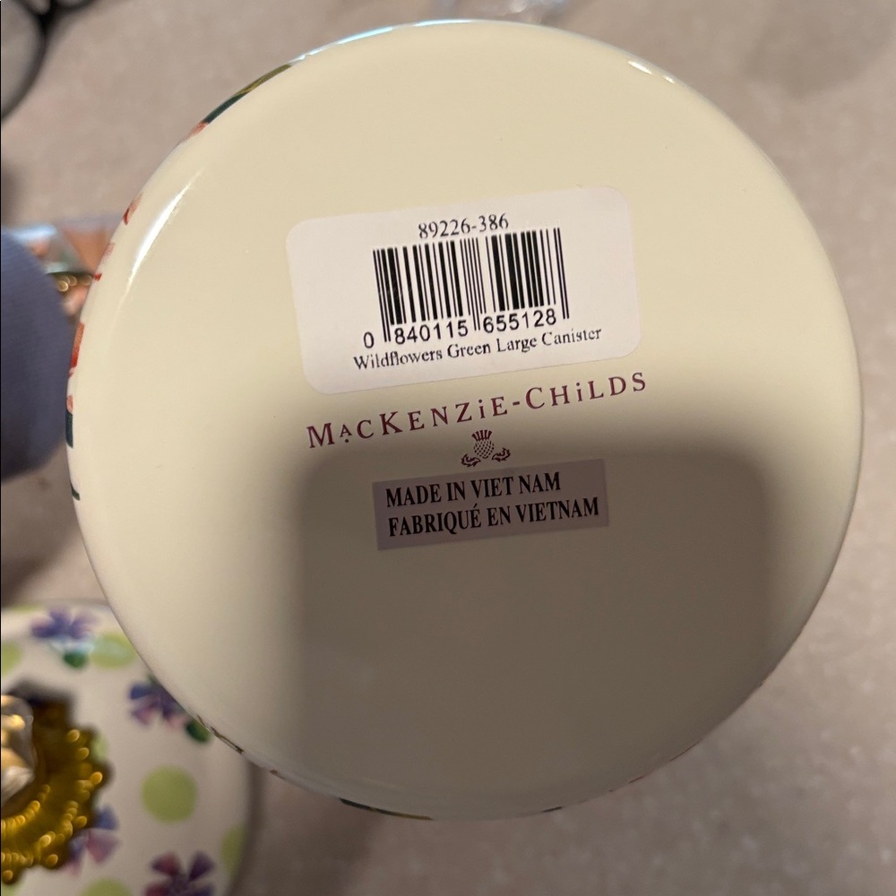 MacKenzie-Childs Floral Green Dot large Canister with Crystal Knob - Picture 5 of 7